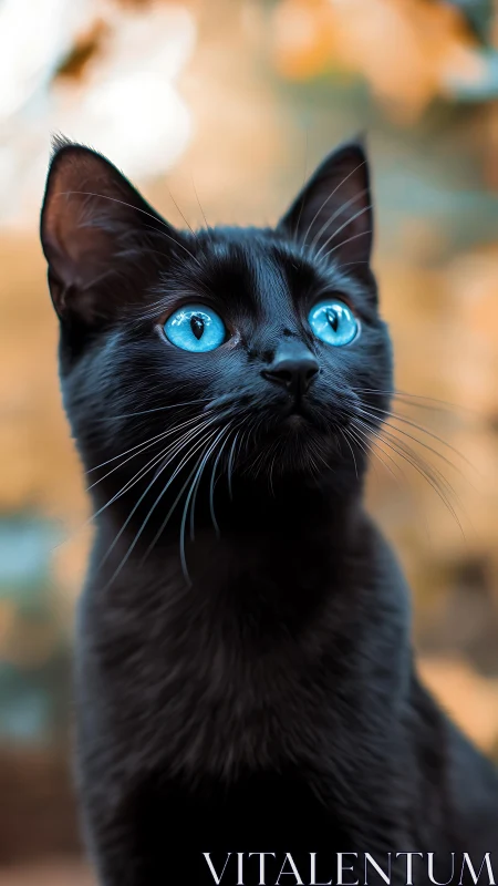 Black Cat's Striking Blue Eyes Captivate with Wonder.