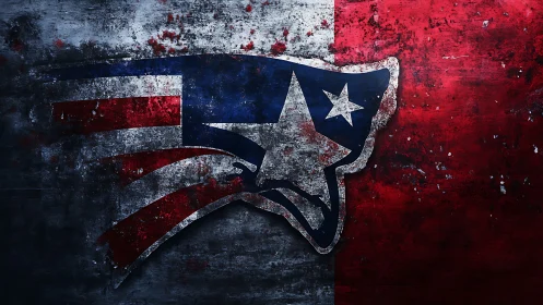 Grunge-textured patriotic emblem on distressed metal field.