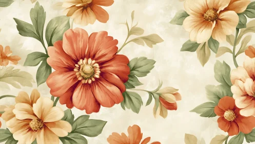 Vibrant Floral Botanical Arrangement with Coral and Cream Blooms.