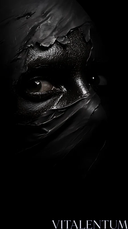 Silent gaze emerging gently from deep shadowed darkness.