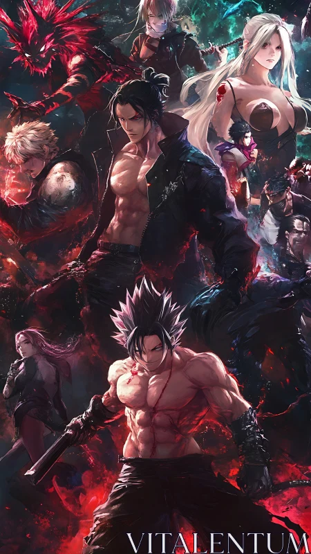 Epic anime ensemble illustrates high-intensity combat tableau