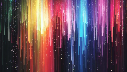 Neon light streaks cascading across dark digital void.