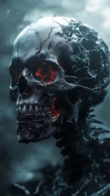 Charred skeletal figure with glowing embers in skull.