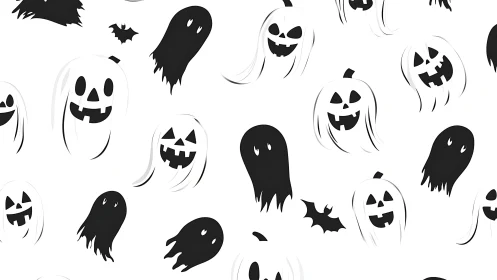 Playful black and white Halloween pumpkins and ghosts pattern.