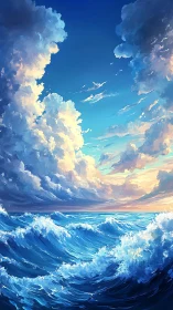 Dynamic mid-ocean waves beneath cumulonimbus cloud towers