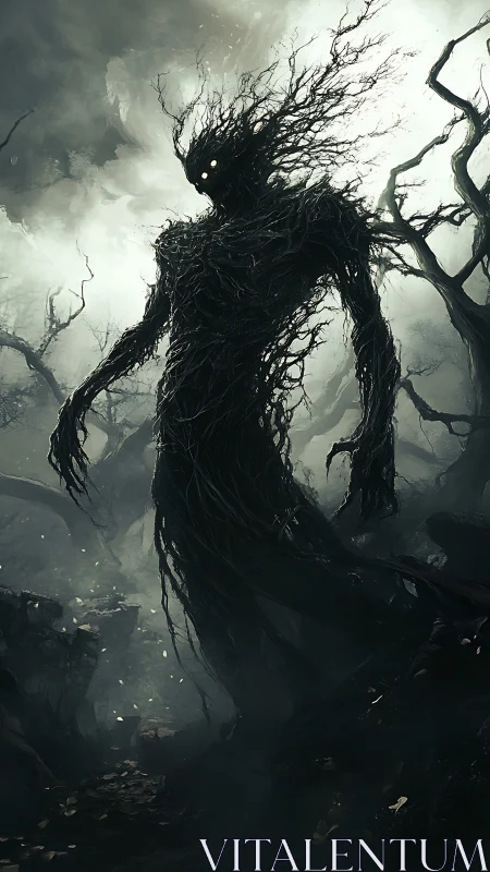 Dark forest wraith made of twisted roots and branches.