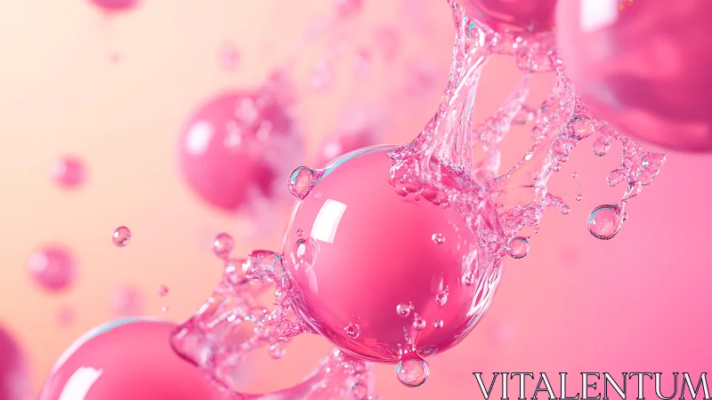 Hydrodynamic collision of translucent pink fluid spheres.