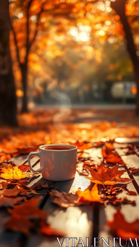 Steam-kissed autumn coffee nestled in a leaflit daydream.