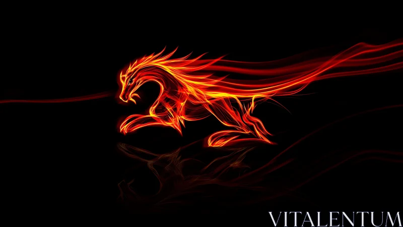 Fiery neon horse silhouette sprints across black void
