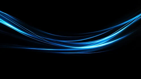 Curved blue light trails on black in sleek digital abstraction.