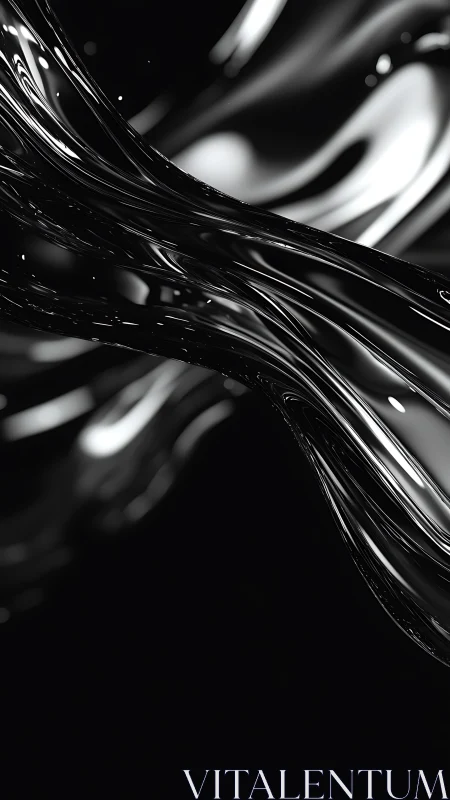 Liquid chrome waves flow across deep black void.