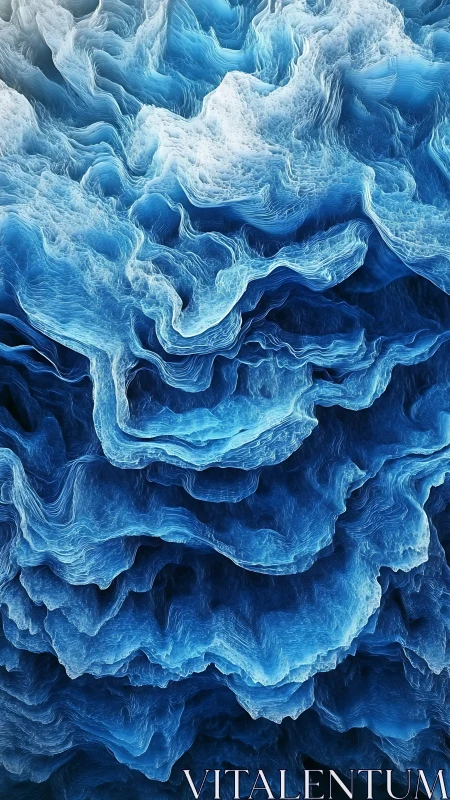 Layered blue abstract structure with flowing wave forms.
