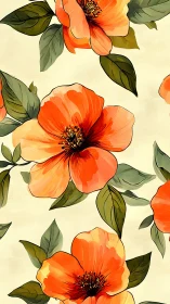Botanical illustration depicting layered orange poppy flowers with translucent gradient petals and d
