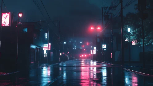 Neon rainlit alley humming in cyan and cherry gloom.