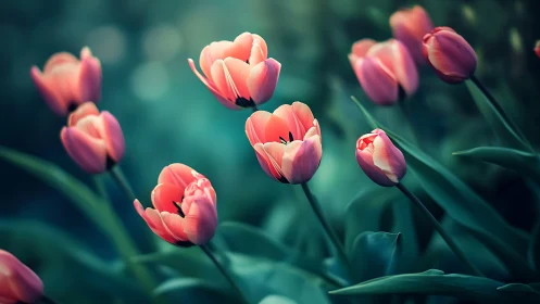 Red Tulips with Soft Focus Garden Setting
