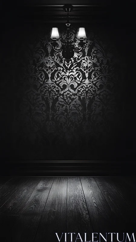 Dark vintage room glows beneath a single ceiling lamp.