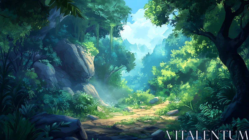 Luminous Forest Sanctuary with Misty Mountain Valley.