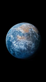 Planet-like blue sphere fills lower frame against black space