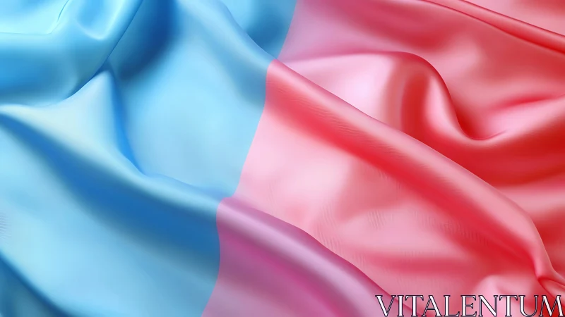 Softly Draped Blue and Pink Silk Fabric in Abstract Style.