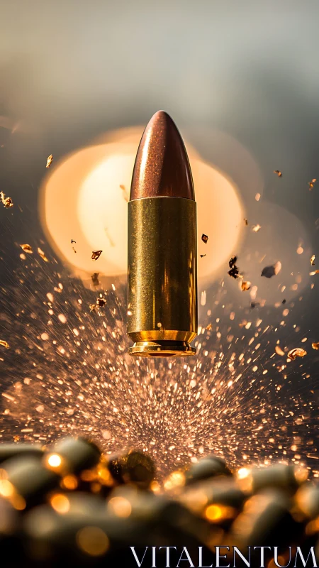 Bullet cartridge is captured in midair with dynamic particle spray