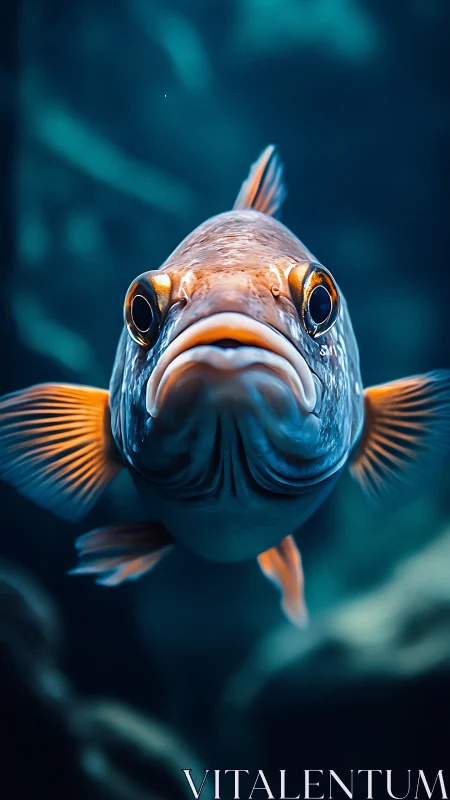 Solemn reef guardian stares down the lens in teal twilight.