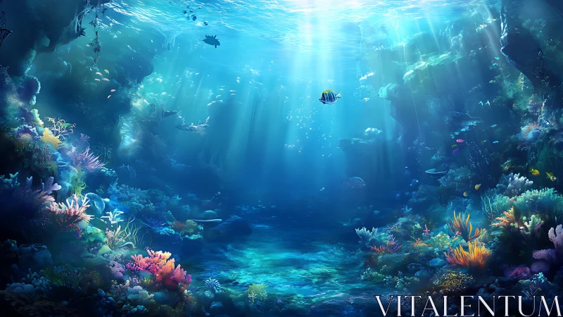 Sunlit coral canyon where shy reef creatures trade secrets.