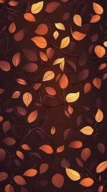 Autumn foliage pattern with gradient-lit leaves on dark backdrop