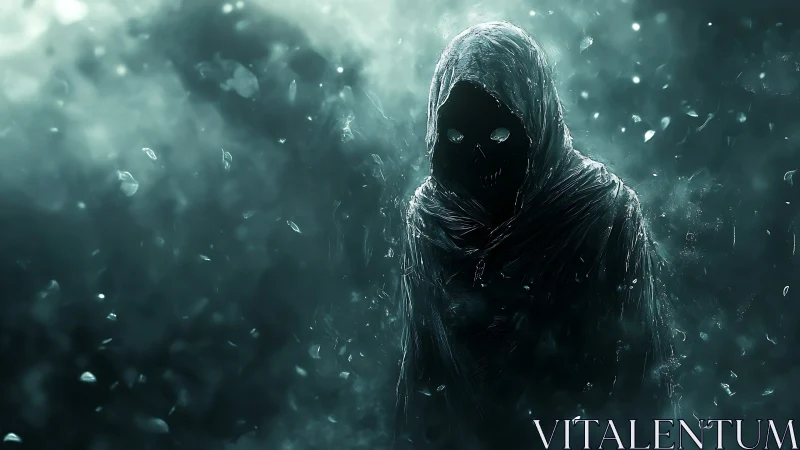 Hooded wraith entity in icy teal mist with spectral shards.