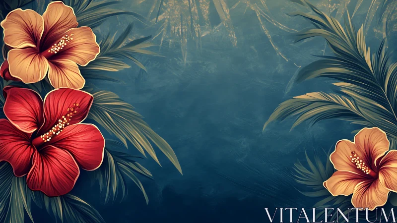 Tropical Hibiscus Composition with Botanical Layering.