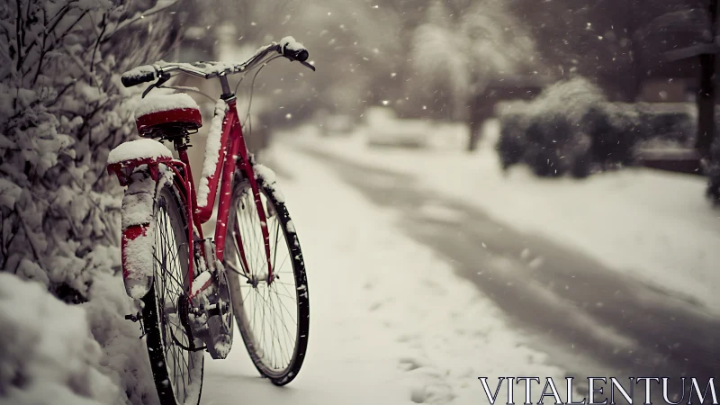 Red Bicycle in Snow.