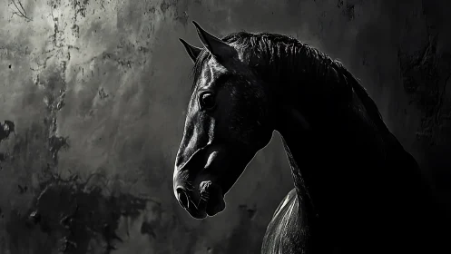 Side profile shows a horse head in high contrast lighting