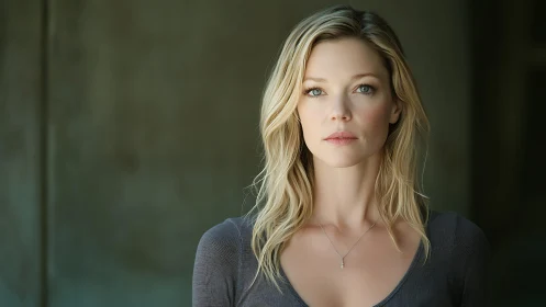 Blonde woman faces camera in softly lit studio portrait
