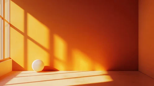 Hard-edged window projections illuminate matte orange room geometry