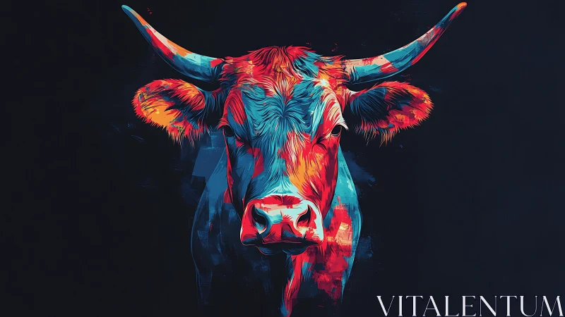 Vibrant neon bull portrait pulses against a deep dark void