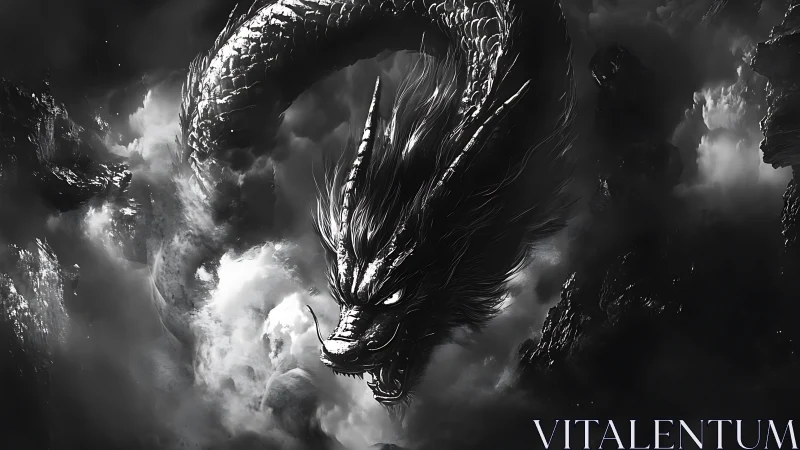 Stormborn dragon coils through thunderclouds with fierce grace