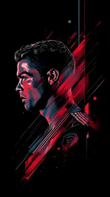 Profile portrait of male athlete in neon streaks art.