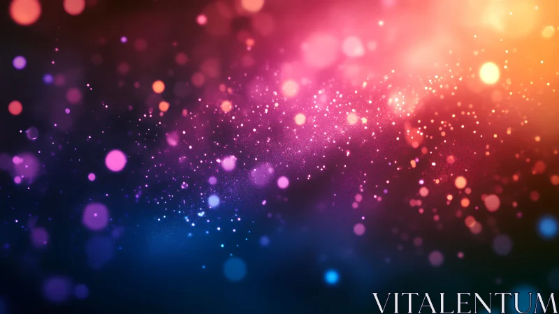 Multicolor abstract bokeh light particles on dark gradient.