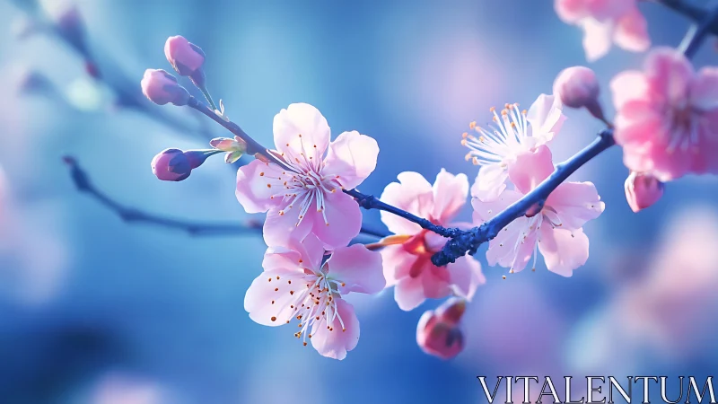Pink Cherry Blossom Cluster with Selective Focus Depth of Field
