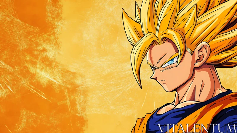 Super saiyan anime warrior rendered in high-contrast cel shading