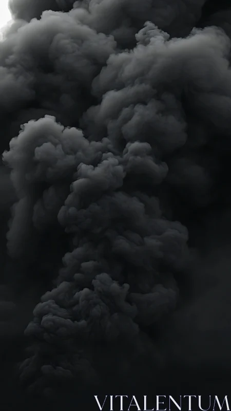 Dense vertical column of dark smoke in low light conditions.