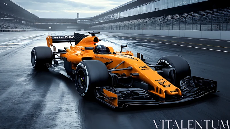 Sleek orange race car waiting to unleash pure track speed.