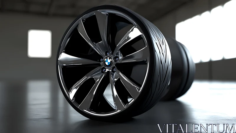 Gleaming BMW wheel and tire captured in soft studio light.