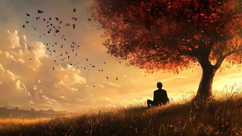 Autumn daydreamer beneath ember leaves chasing quiet skies.