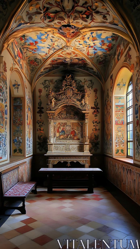 Baroque side chapel interior shows ornate altar and murals