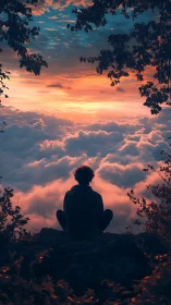 Solitary dreamer watches a cloud sea ignite at sunrise