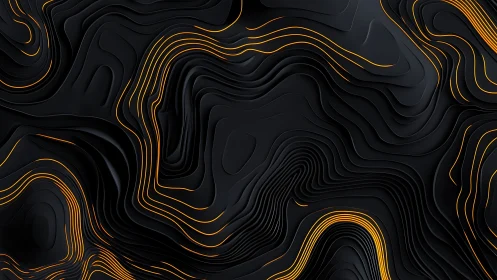 Molten contour rivers carving night-black topographic waves.