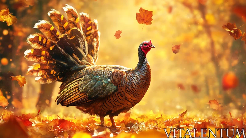 Autumn forest turkey rendered with high saturation and soft bokeh light
