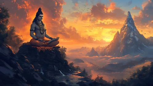 Peaceful mountain meditation at sunrise above soft clouds.