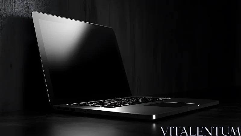 Midnight laptop waits quietly, catching stray studio light