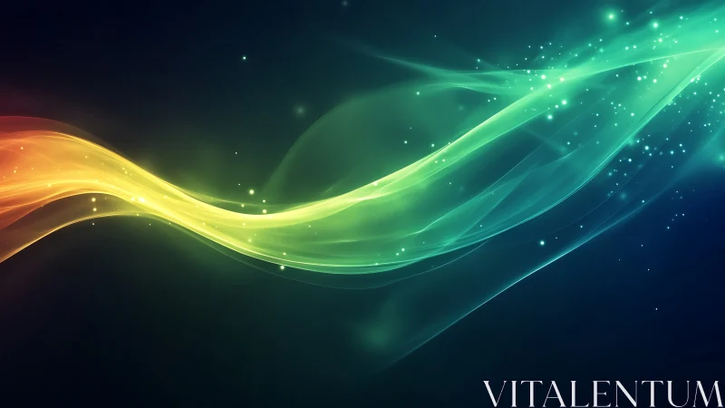 Chromatic light ribbons sweep across deep teal void.